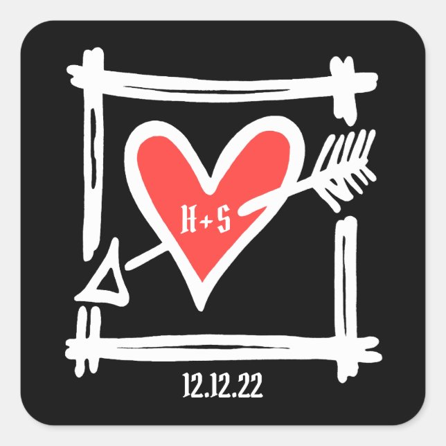 Custom Wedding Love Heart Black and Red Stickers (Front)