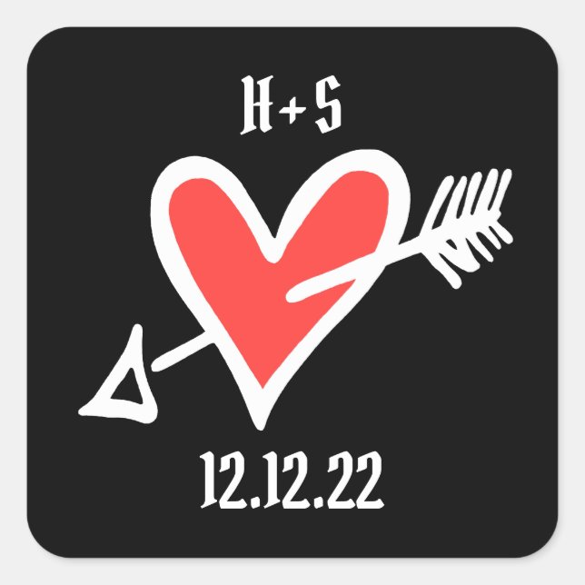 Custom Wedding Love Heart Black and Red Stickers (Front)