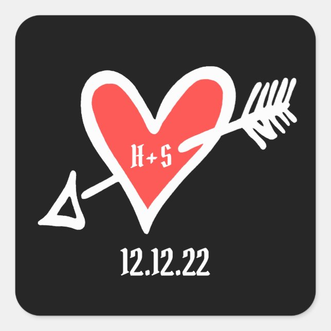 Custom Wedding Love Heart Black and Red Stickers (Front)