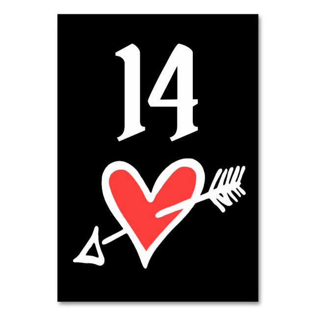 Custom Wedding Love Heart Black & Red Table Number (Back)
