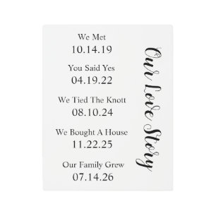 Custom Wedding Love Story Special Dates Timeline Metal Print