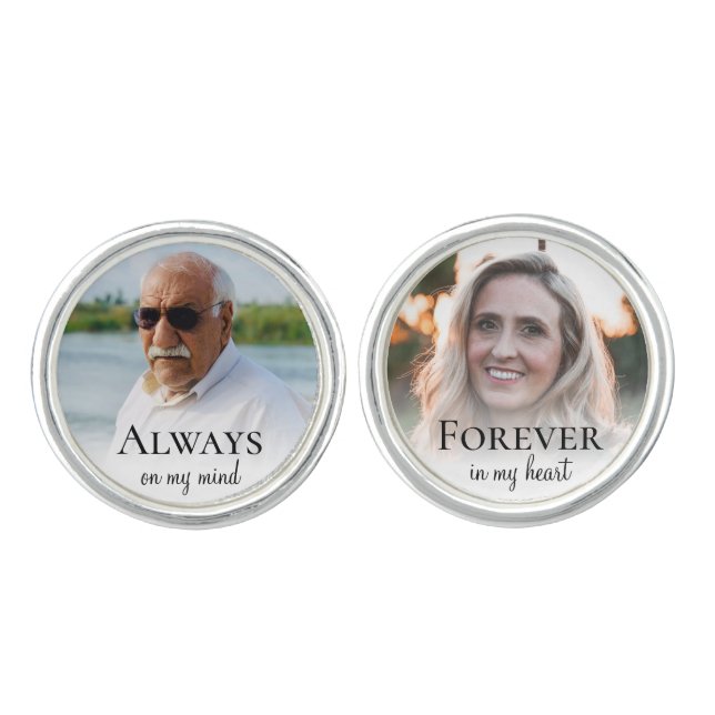 Custom Wedding Memorial Always Forever Photo Groom Cufflinks (Front)
