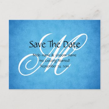 Custom Wedding Monogram Blue Vintage Style Announcement Postcard by Metarla_Weddings at Zazzle