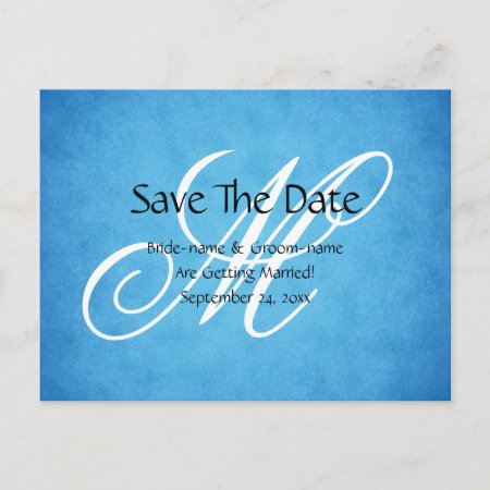 Custom Wedding Monogram Blue Vintage Style Announcement Postcard