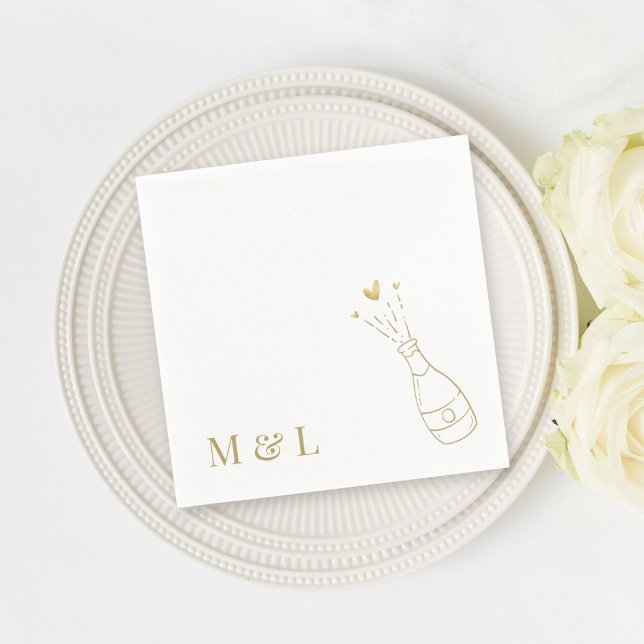 Custom Wedding Monogram Champagne Pop Gold Napkins (Creator Uploaded)