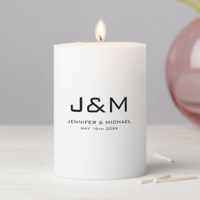 Custom Wedding Monogram Elegant Modern Design Pillar Candle (In Situ)