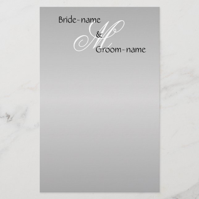 Custom Wedding Monogram Gray Black and White Stationery (Front)