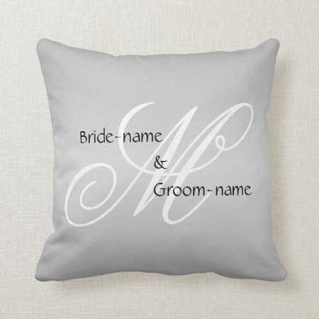 Custom Wedding Monogram Gray Black And White Throw Pillow
