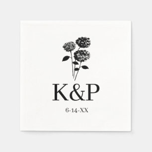 Custom Wedding Monogram Hydrangea Name Etched  Napkins