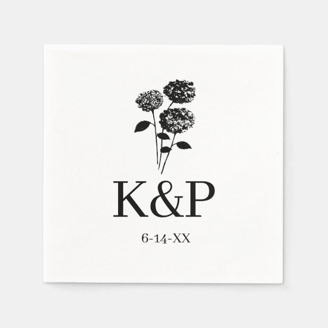 Custom Wedding Monogram Hydrangea Name Etched  Napkins (Front)