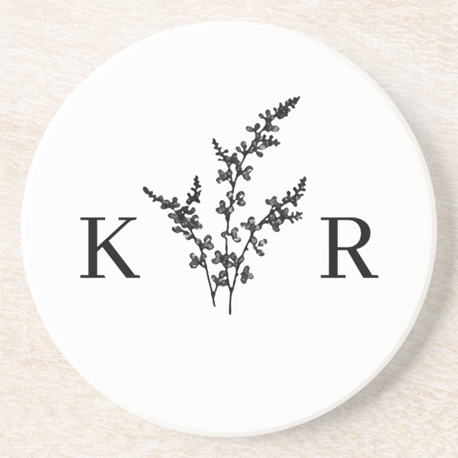 Custom Wedding Monogram Name Etched Flower Coaster (Front)