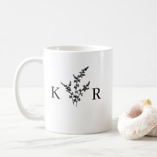 Custom Wedding Monogram Name Etched Flower Coffee Mug
