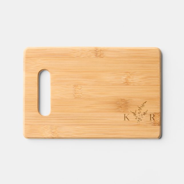 Custom Wedding Monogram Name Etched Flower Engraved Cutting Board (Front)