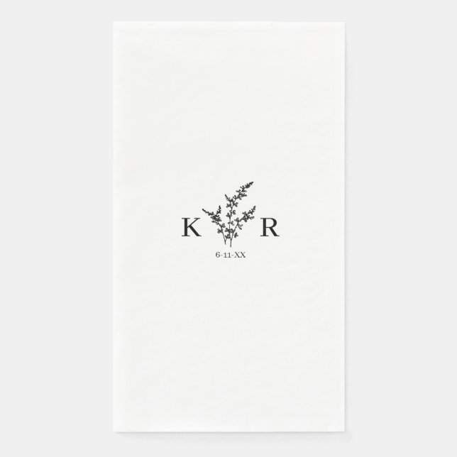 Custom Wedding Monogram Name Etched Flower Paper Guest Towels (Front)