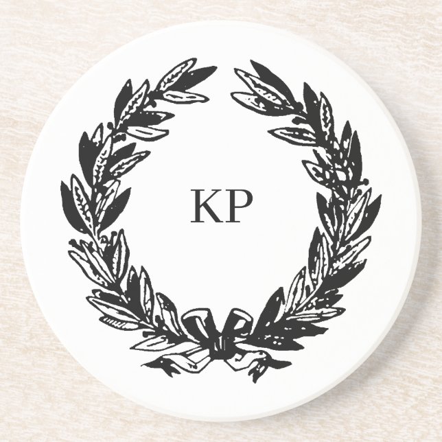 Custom Wedding Monogram Name Wreath Coaster (Front)