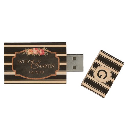 Custom Wedding Monogram Names USB Wood Flash Drive