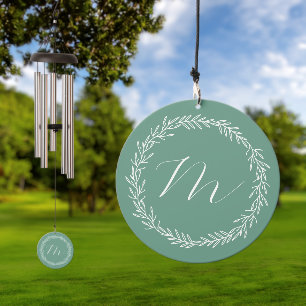 Custom Wedding Monogram Sage Green Wreath Wedding Wind Chime
