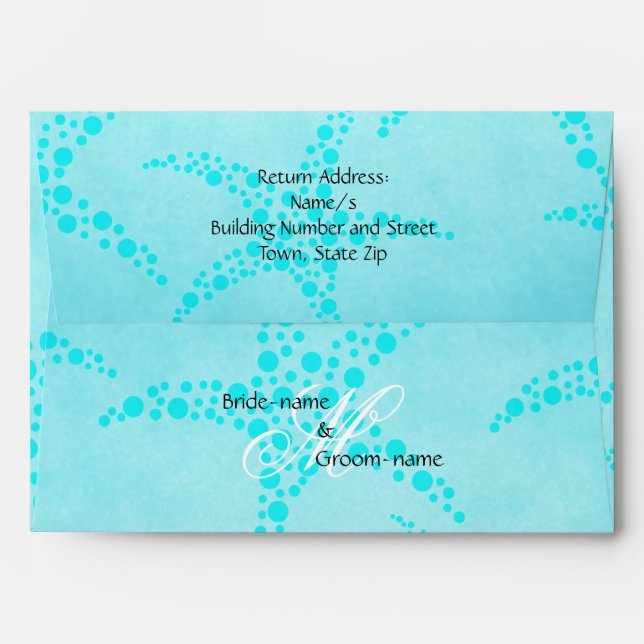 Custom Wedding Monogram Turquoise Starfish Envelope (Back (Top Flap))
