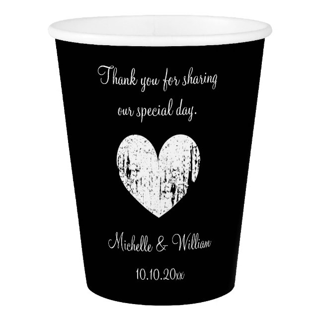 Custom wedding monogram vintage heart paper cups (Front)