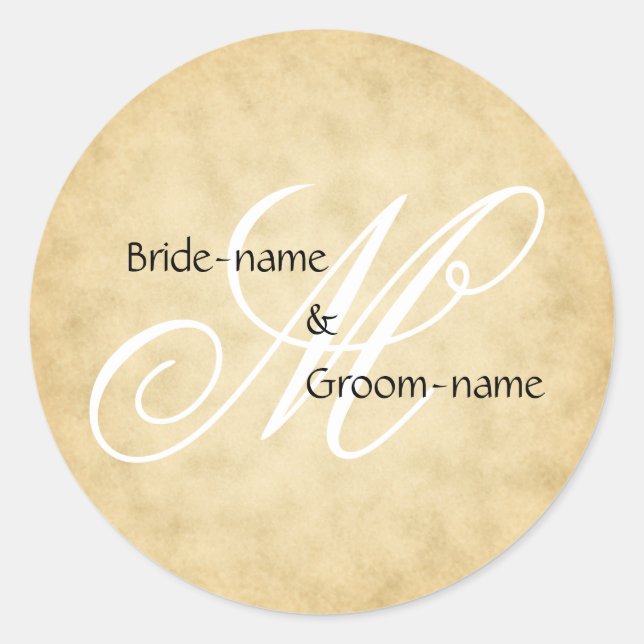 Custom Wedding Monogram Vintage Style Classic Round Sticker (Front)