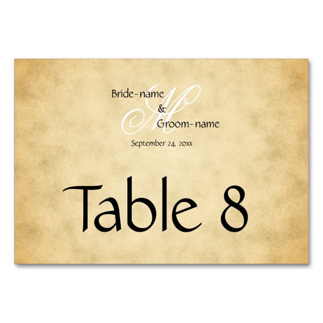 Custom Wedding Monogram Vintage Style Table Number (Front)