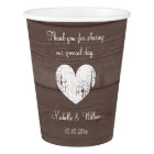Custom wedding monogram wood grain paper cups
