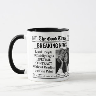 Custom Wedding Mug, Fun Wedding Gift Newspaper Mug