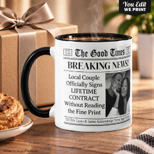 Custom Wedding Mug, Fun Wedding Gift Newspaper Mug