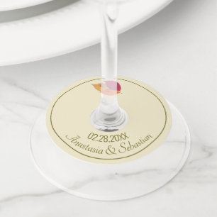 Custom Wedding Name Date Colorful Fall Leaves Wine Glass Tag