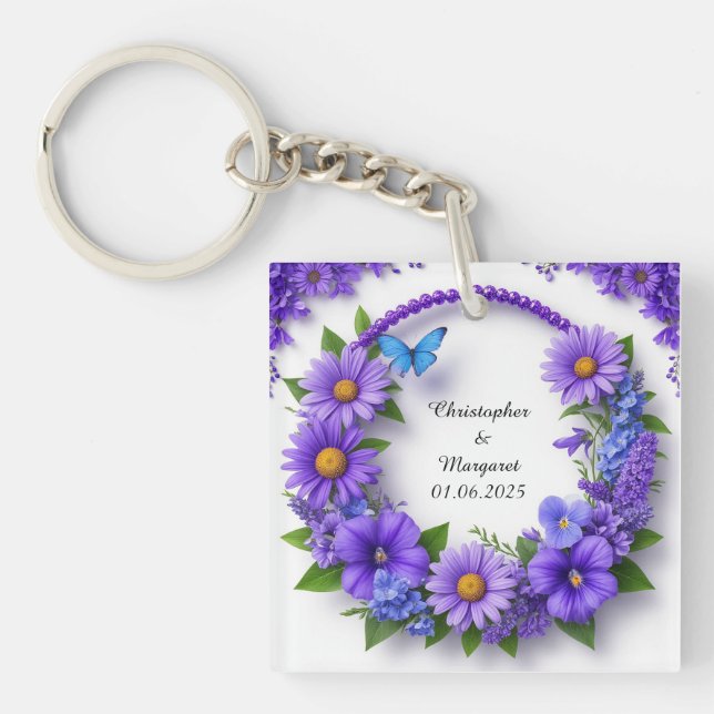 💐 Custom Wedding Name Gift For Floral Keepsakes  Keychain (Front)