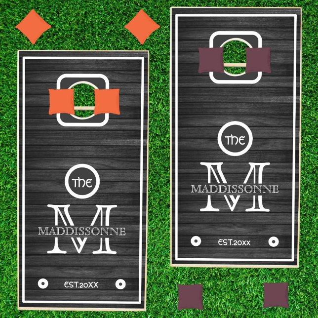 Custom Wedding Name Monogram Farmhouse Rustic Wood Cornhole Set (Creator Uploaded)