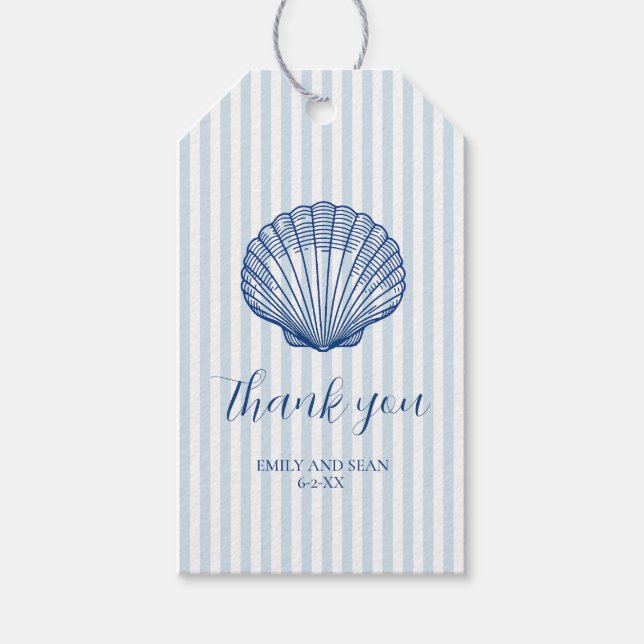 Custom Wedding Name Seashell Thank You Gift Tags (Front)