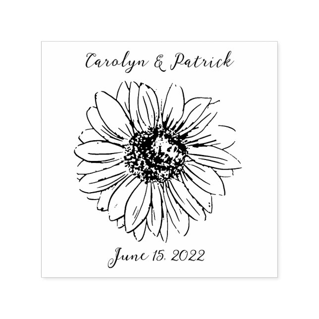 Custom Wedding Names Date Sunflower Self-inking Stamp (Design)