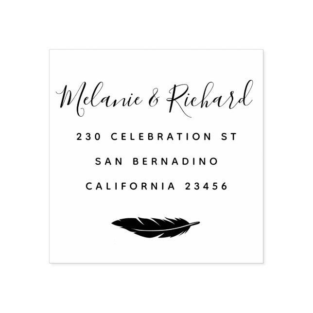 Custom Wedding Names Elegant Script & Feather Rubber Stamp (Imprint)