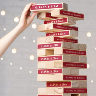 Custom Wedding Names Game Topple Tower Magenta 