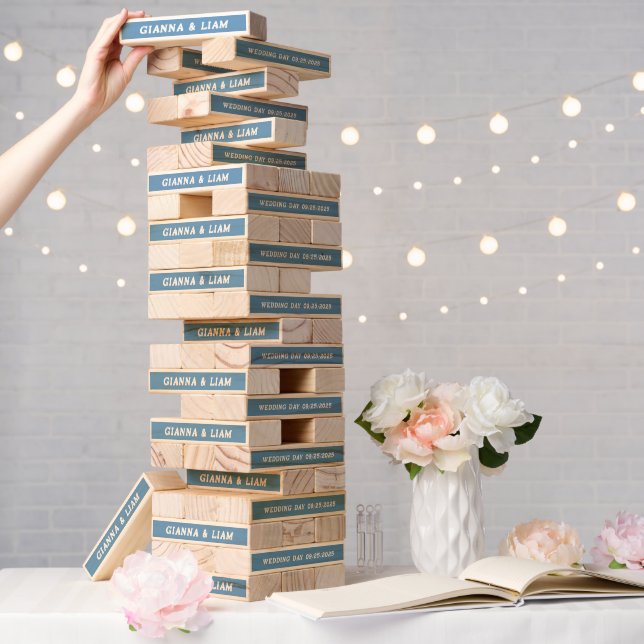Custom Wedding Names Topple Tower Tranquil Blue (Wedding)