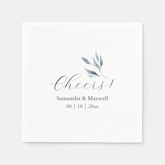 Custom Wedding Napkins Dusty Blue Botanicals (Front)