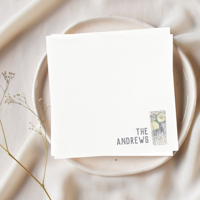 Custom Wedding Napkins Gin & Tonic Cocktail Hour (Gin & Tonic Napkins)