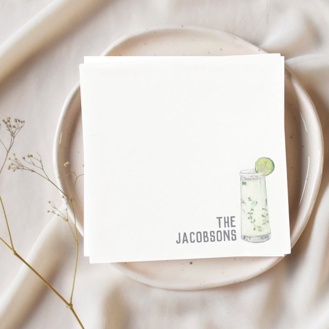 Custom Wedding Napkins Mojito Cocktail Hour (Mojito Signature Drink Napkin)