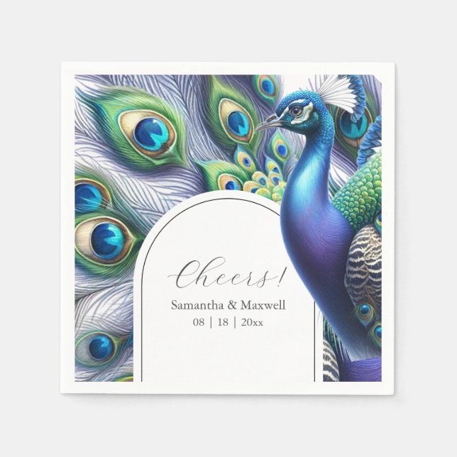Custom Wedding Napkins Peacock and Feathers (Front)