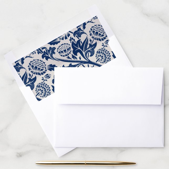 Custom Wedding Navy Blue Floral Antique Envelope Liner (Desk)