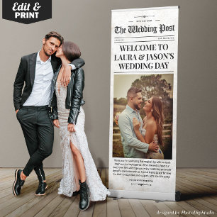 Custom Wedding Newspaper Decor, Vintage Wedding  Retractable Banner