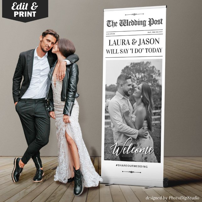Custom Wedding Newspaper Decor, Wedding Welcome Retractable Banner (Custom Wedding Newspaper Decor, Wedding Welcome Retractable Banner)