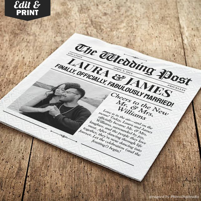 Custom Wedding Newspaper Napkins | Fun Wedding Tab (Custom Wedding Newspaper Napkins | Fun Wedding Tab)
