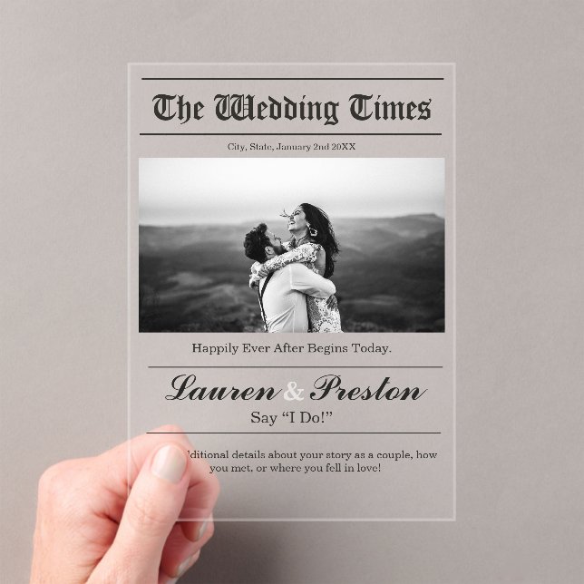 Custom Wedding Newspaper - Save the Date Acrylic  (Insitu (Handheld))