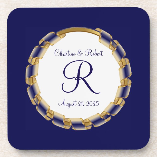 Custom wedding or anniversary plastic beverage coaster (Front)