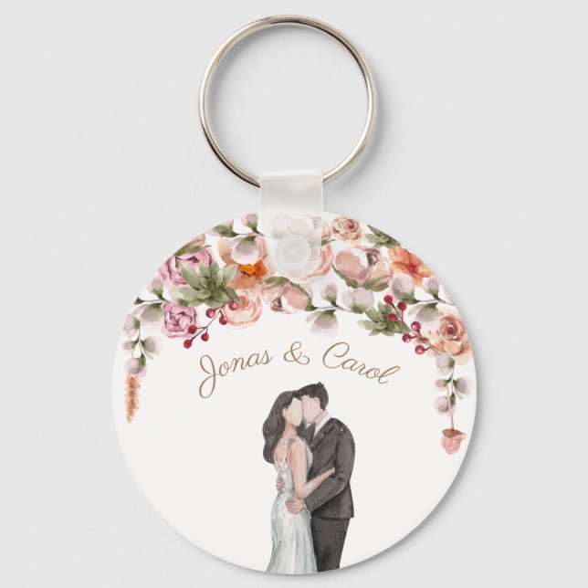 Custom wedding party gift floral watercolor  keychain (Front)