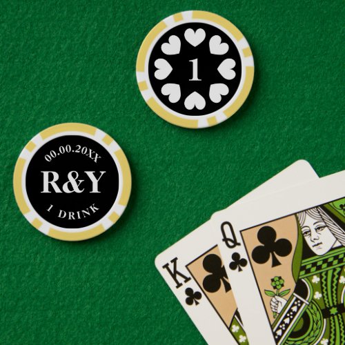 Custom wedding party poker chips for drinks at bar