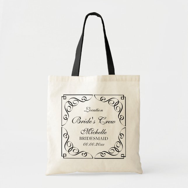 Custom wedding party tote bags for bride's crew (Front)