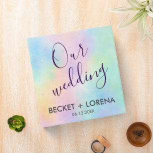 Custom Wedding Pastel Watercolor Dream Rainbow 3 Ring Binder